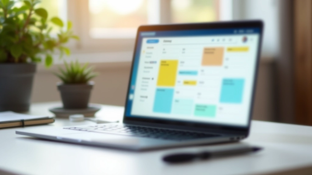 Écran d'ordinateur portable affichant un calendrier numérique avec des événements colorés