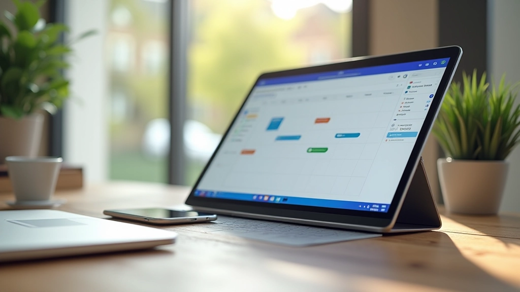 Écran d'ordinateur portable affichant des applications de productivité organisées